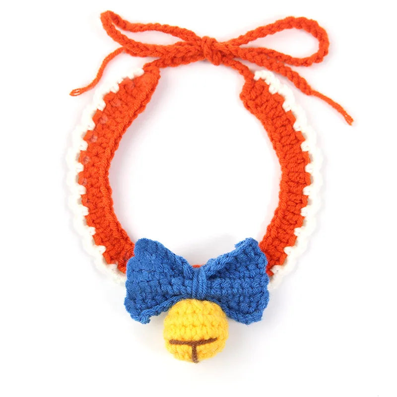 Knitting Pet Collars Cute Bow Bell Shape Knitted Scarf Handmade Dog Cat Collar Crochet Tie Adjustable Necklace Pet Accessories