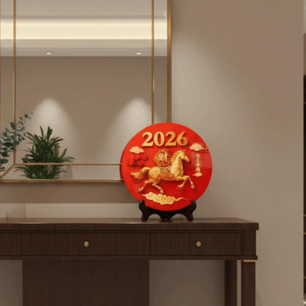 Horse Year Decorative Paintings Ornament Wooden Good Luck Photo Frame Decorations Funny Round Home Decor Ornament Bedroom