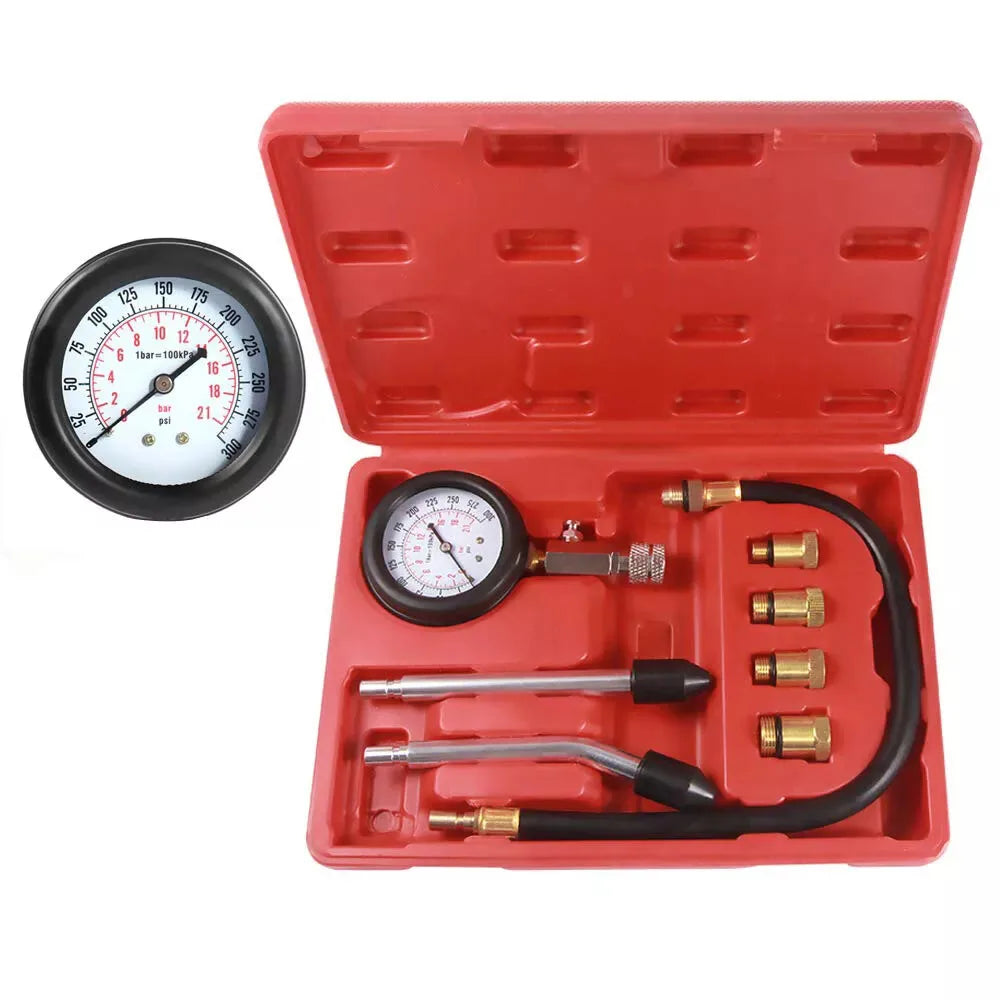 Petrol Engine Cylinder Compression Tester Kit Automotive and Motorcycles Tool 0-300PSI Engine Cylinder Pressure 0-21 Bar Gauge