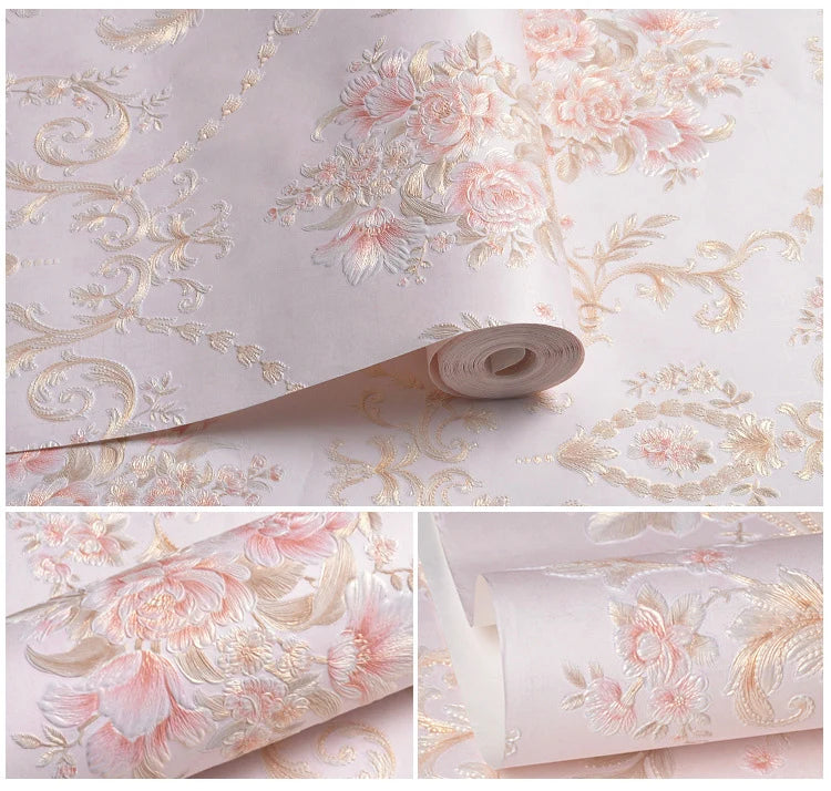 European wallpaper self-adhesive pastoral flower luxury wall stickers self-adhesive bedroom living room home background wall wal