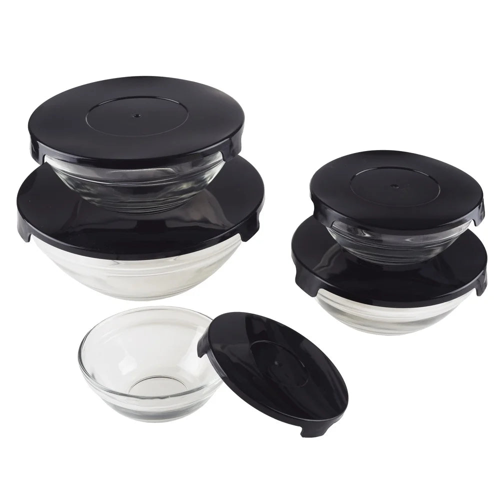 10 Piece Glass Storage Containers with Snap Lids Mixing Bowls Kitchen Prep Food Safe Reusable Space Efficient Dishwasher Safe