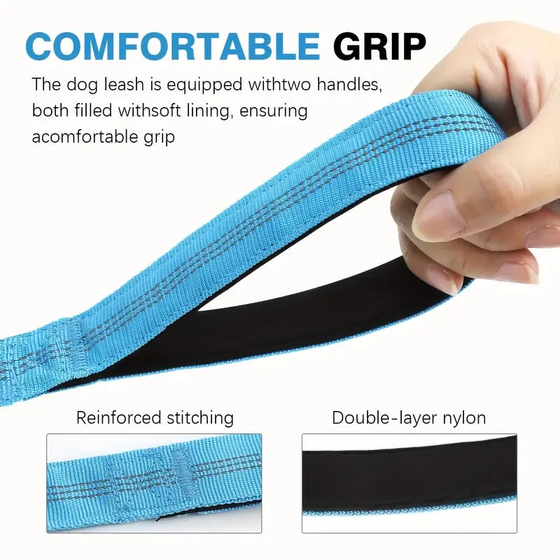 Heavy Duty Bungee Dog Leash, 5-Foot Shock Absorbing Polyester Lead with Dual Padded Handles, Adjustable Waist and Secure Buckle
