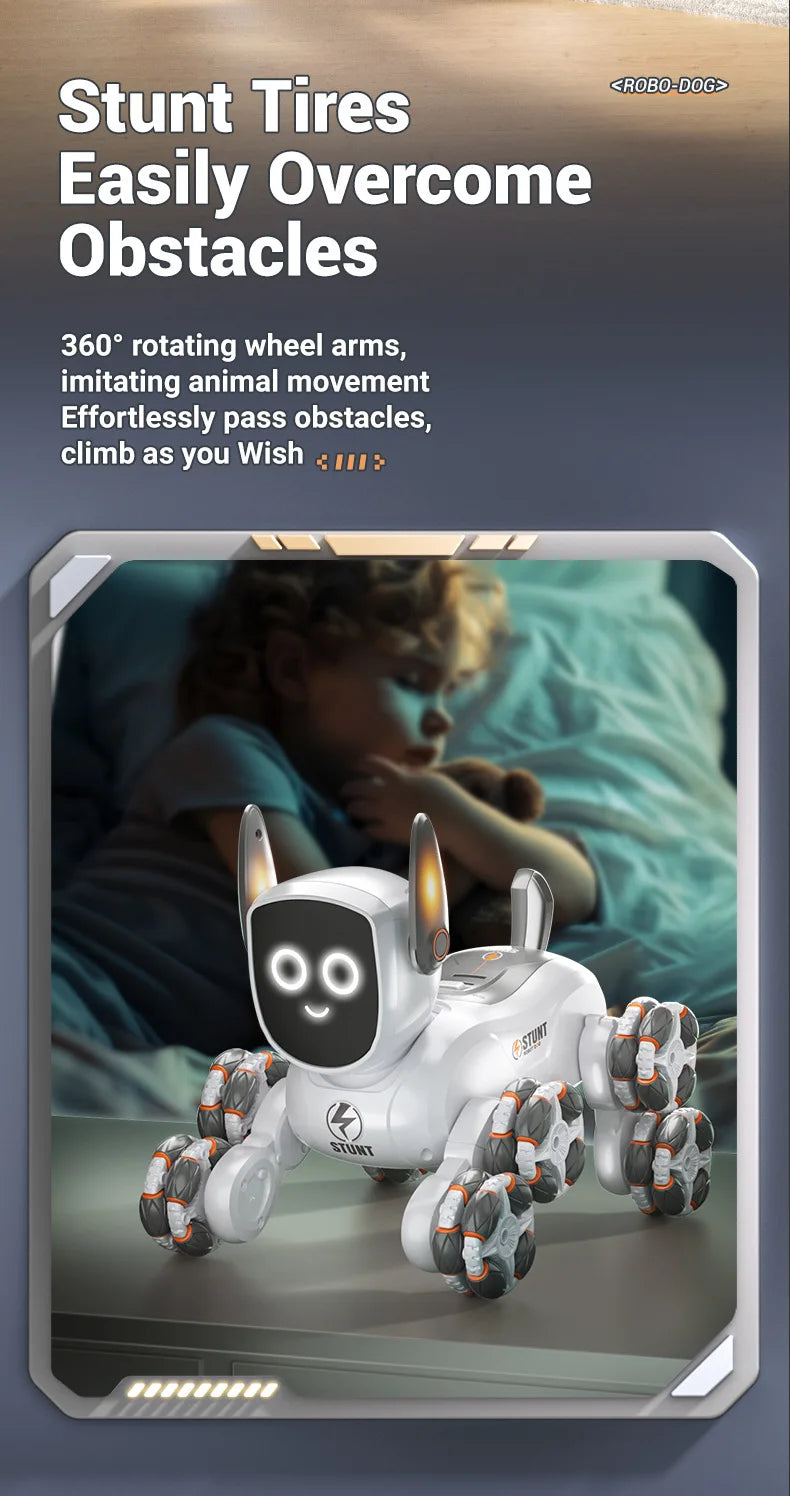 Jjrc Q193 Rc Stunt Car 8-Wheel Mechanical Robot Dog Lights for Kids Remote Gesture Sensing Dual Control Electronic Pet Toy Car
