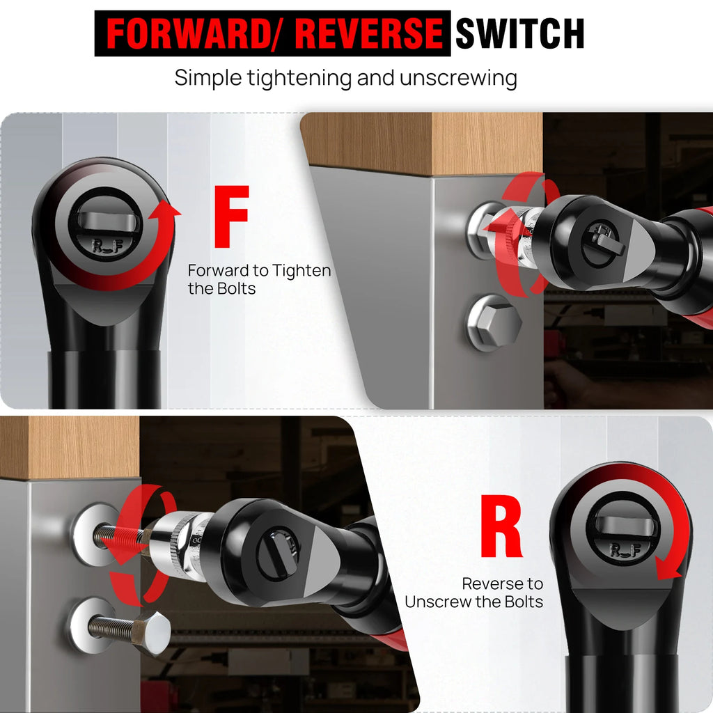 Cordless Ratchet Wrench, 2 x 12V 1.5Ah Batteries, Charger, Power Tool Wrench 3/8" Sq Drive,Cordless Ratchet with 7 Sockets