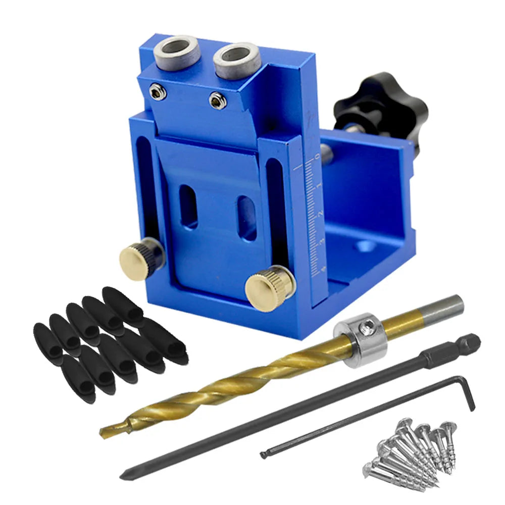Adjustable Pocket Hole Jig Kit 9mm Angle Drill Guide Woodworking Tool Hole Puncher Locator Jig Drill Bit Carpentry Tools