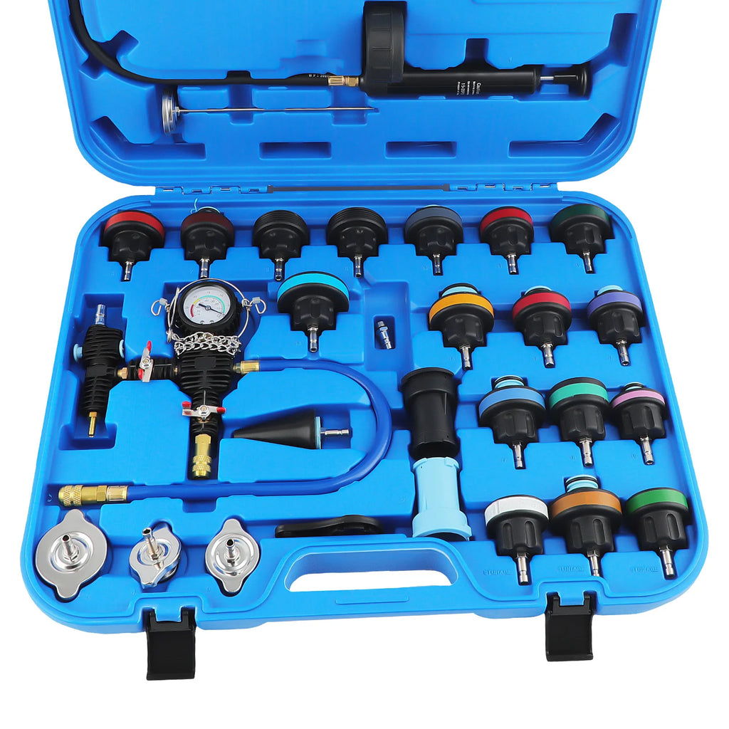 28Pc Water Tank Leak Detector Radiator Pressure Tester Vacuum Purge Refill Kit