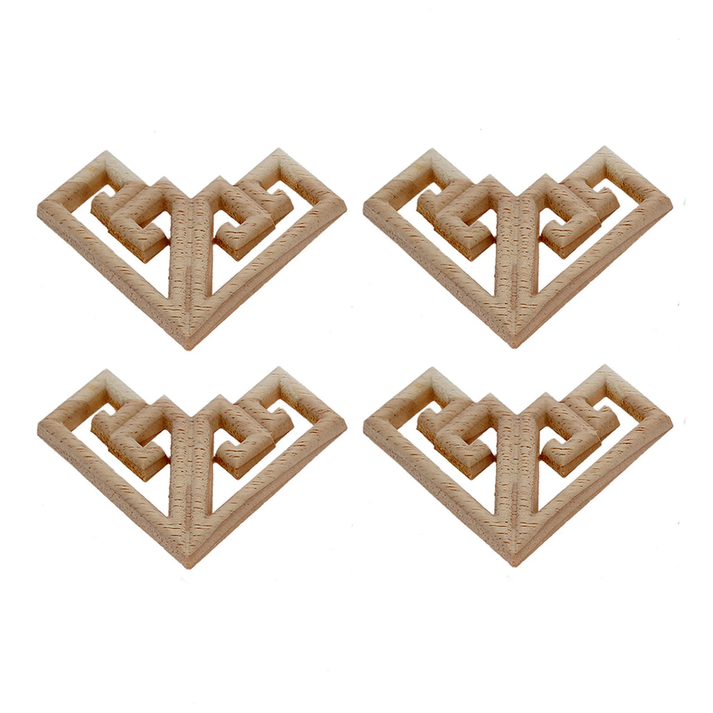 4PC 6.5cm Woodcarving Corner Decal Wood Figurines Crafts Corner Appliques Frame Door Furniture Woodcarving Decorative Home Decor