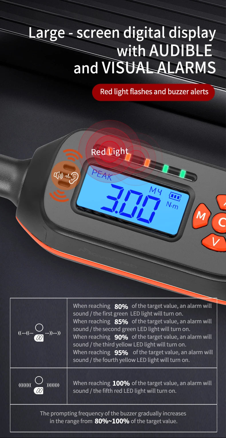 MOVECRAB Digital Torque Wrench 1-340N.m 2% Accuracy Preset & LED/Buzzer Alerts for Bike Motorcycles Automotive Mechanical Tool
