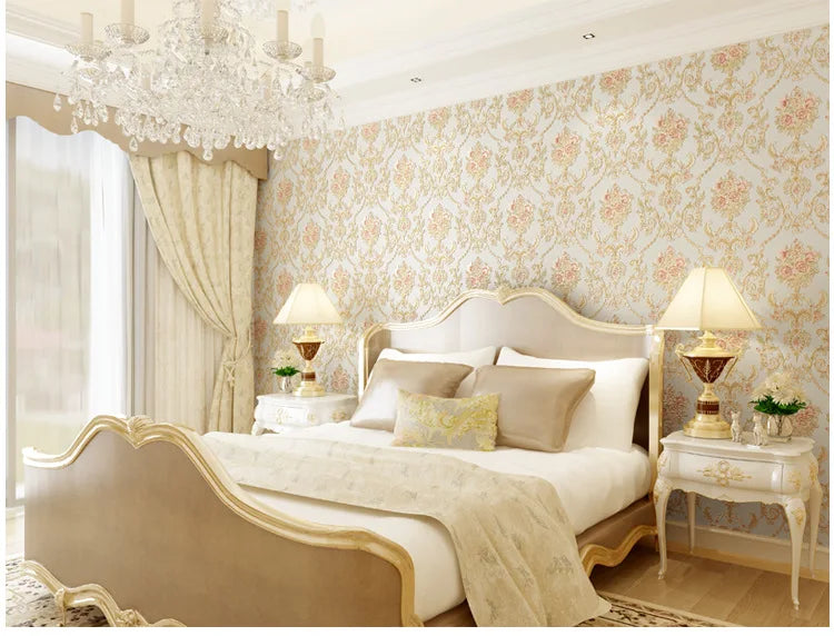 European wallpaper self-adhesive pastoral flower luxury wall stickers self-adhesive bedroom living room home background wall wal