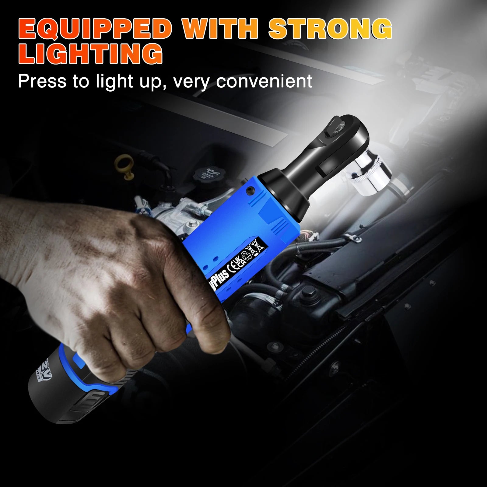3/8” Electric Cordless Ratchet Wrench Set with 2 x1500mAh Batteries 40Nm Cordless Ratchet Wrench 90° Angle Wrench, 7 Sockets Set