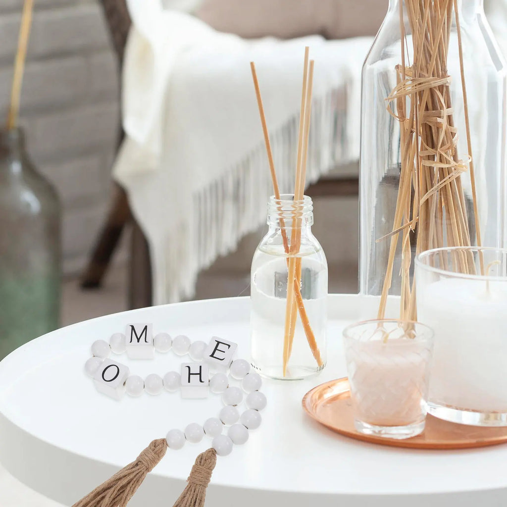 Hanging Bead Decors Wood Bead Garlands Boho Beads Garland Farmhouse Wall Decor Decorative Beaded String with Tassels for Living