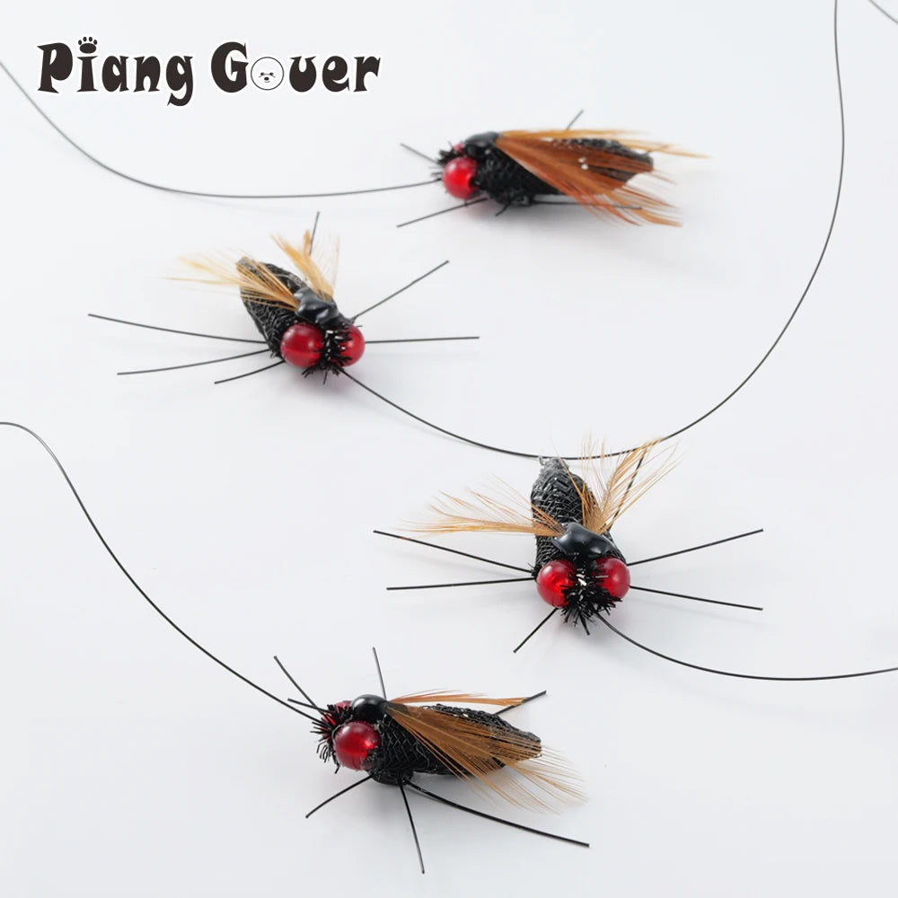 Simulated Fly Cat Toy Replaces Head Cat Teasing Stick Teasing Interactive Wand Little Bug Pet Toy