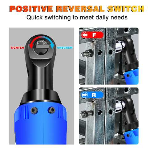 3/8” Electric Cordless Ratchet Wrench Set with 2 x1500mAh Batteries 40Nm Cordless Ratchet Wrench 90° Angle Wrench, 7 Sockets Set