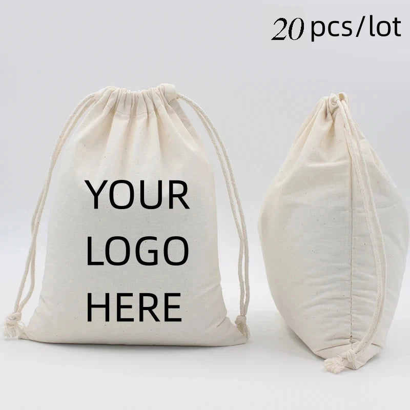 10/20pcs LOGO Customized Cotton Drawstring Bag Wedding Party Gift Packaging Pouches Personalized Home Organizer Storage Bags