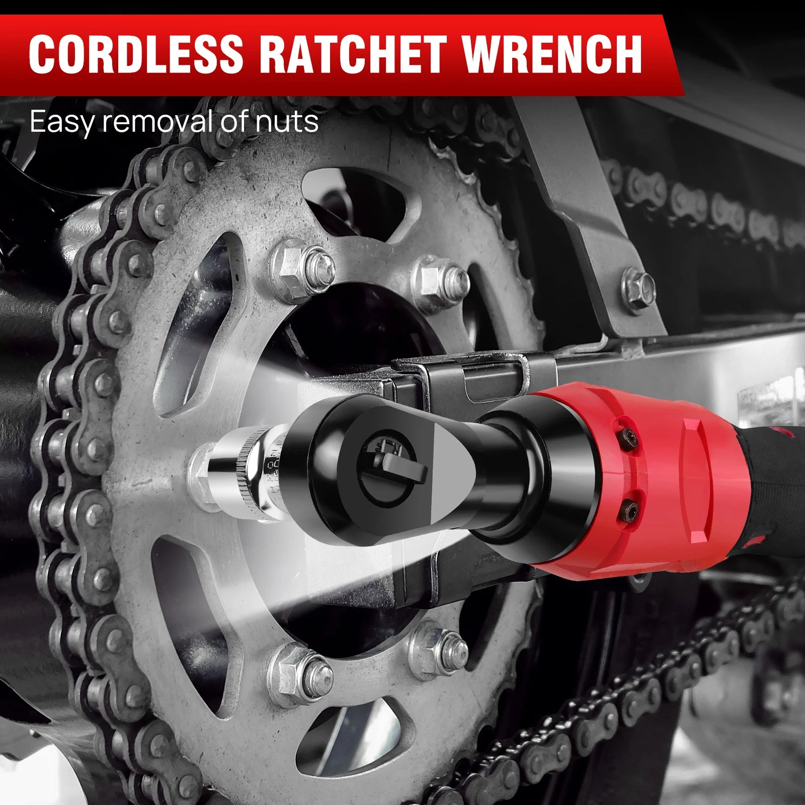 Cordless Ratchet Wrench, 2 x 12V 1.5Ah Batteries, Charger, Power Tool Wrench 3/8" Sq Drive,Cordless Ratchet with 7 Sockets
