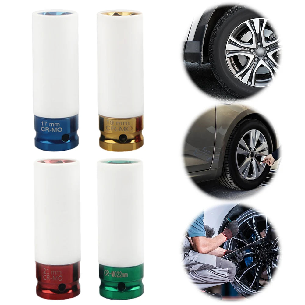 17/19/21/22mm Hex Sockets Pneumatic Wrench Tire Screw Sleeve 1/2 Inch Square Drive Tire Protection Sleeve Drive Wheel Protector