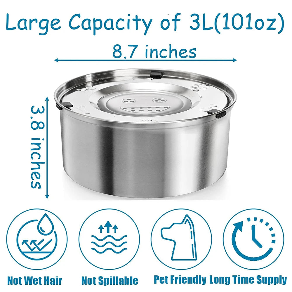 Dog Water Feeder Bowl，Big Capacity Stainless Steel Dog Cat Pet Floating Bowl，No Spill Anti-Splash Dog Water Dispenser Bowl