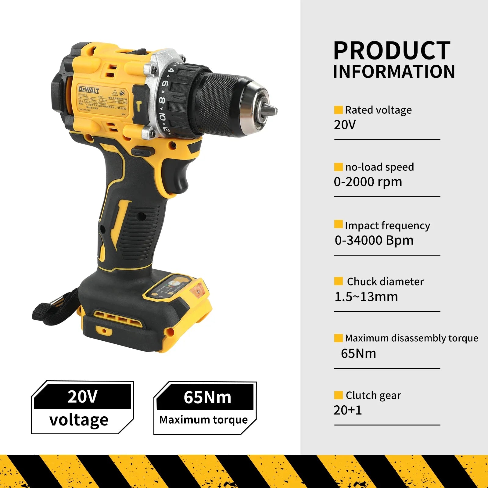 DEWALT DCD805 20V Power Tools Brushless Impact Drill Cordless Electric Screwdriver Multi-Function Hand Drill