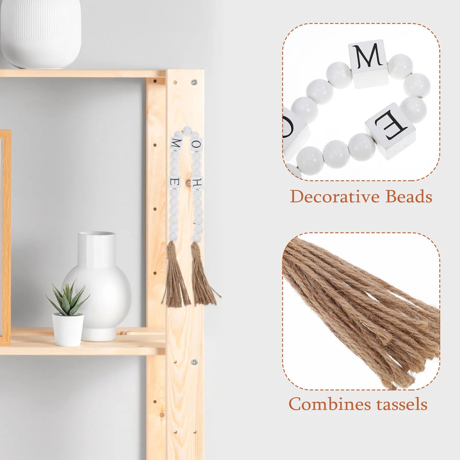 Hanging Bead Decors Wood Bead Garlands Boho Beads Garland Farmhouse Wall Decor Decorative Beaded String with Tassels for Living