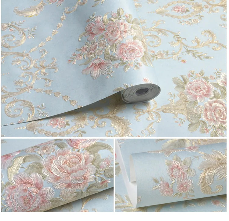 European wallpaper self-adhesive pastoral flower luxury wall stickers self-adhesive bedroom living room home background wall wal