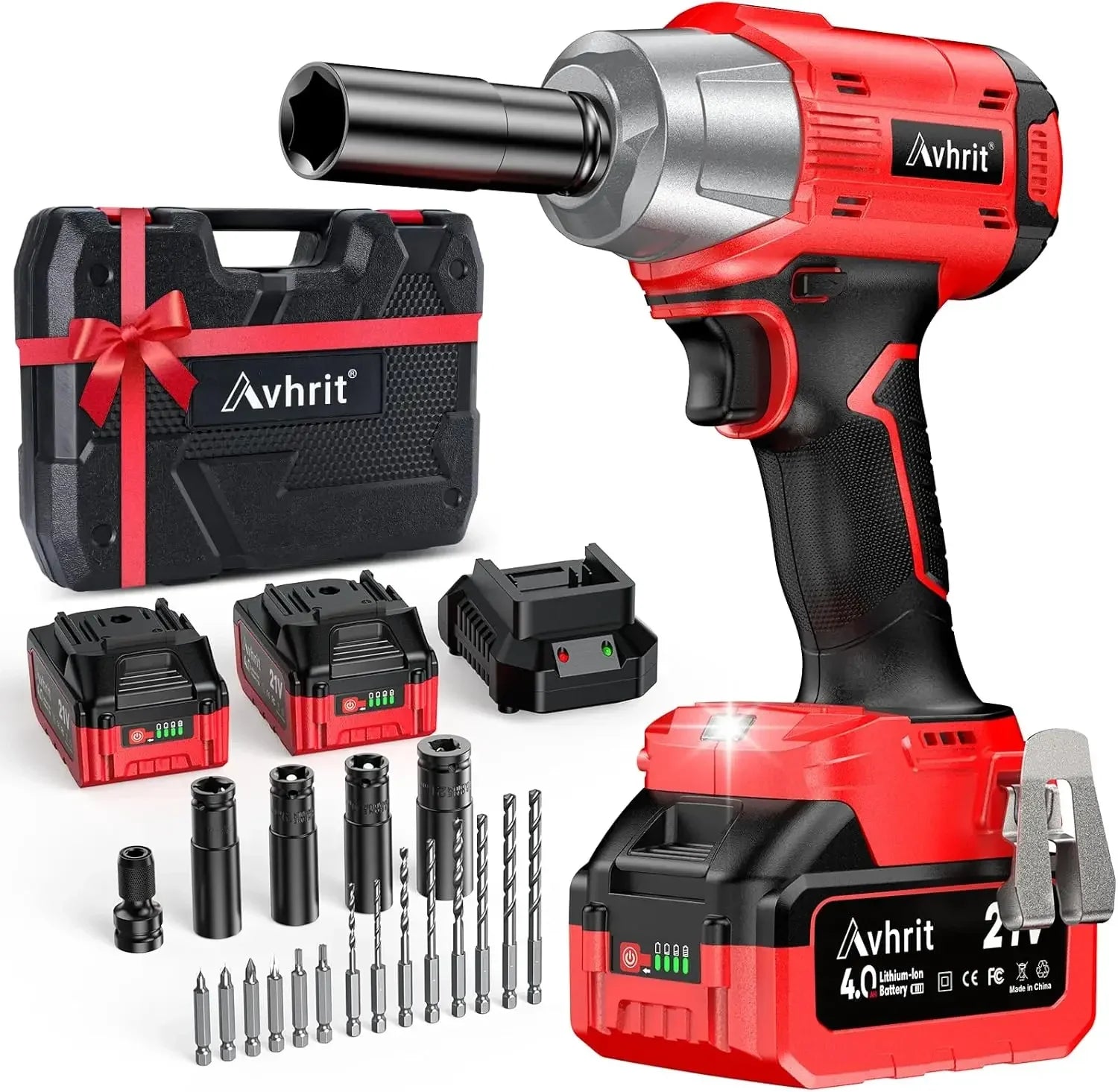 1/2 Inch Cordless Impact Wrench 480Ft-lbs/650N.m Brushless|3300RPM Electric Impact Gun with 2x4000mAh Batteries&4 Sockets
