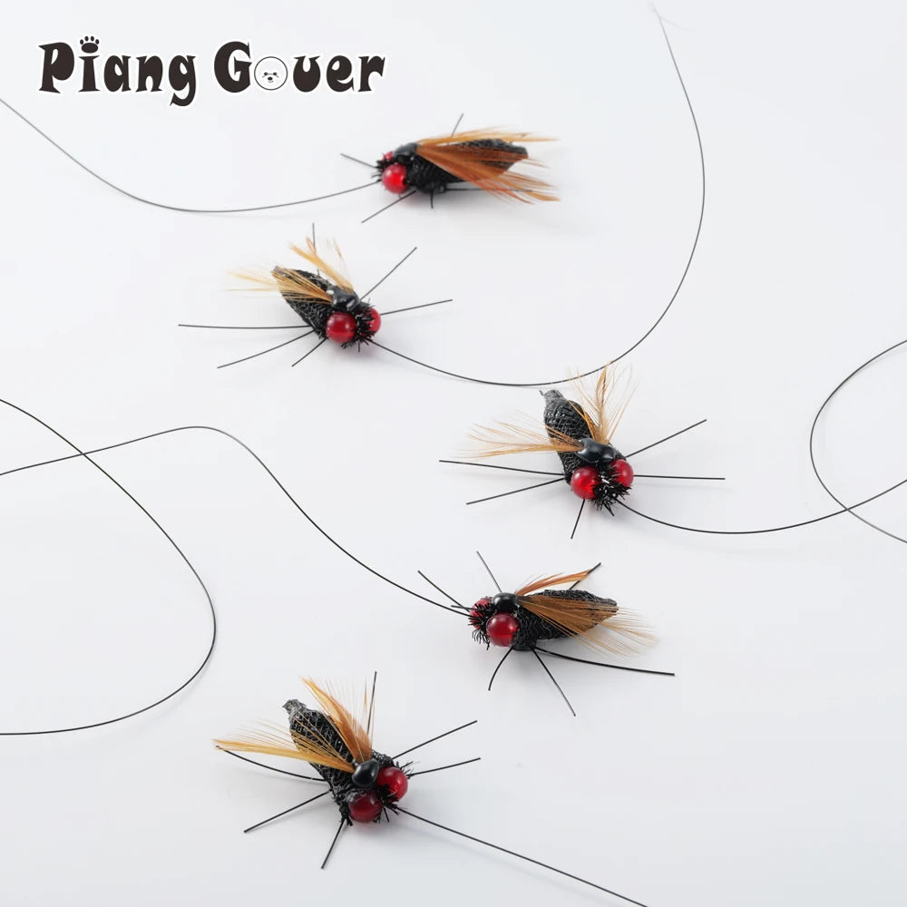 Simulated Fly Cat Toy Replaces Head Cat Teasing Stick Teasing Interactive Wand Little Bug Pet Toy