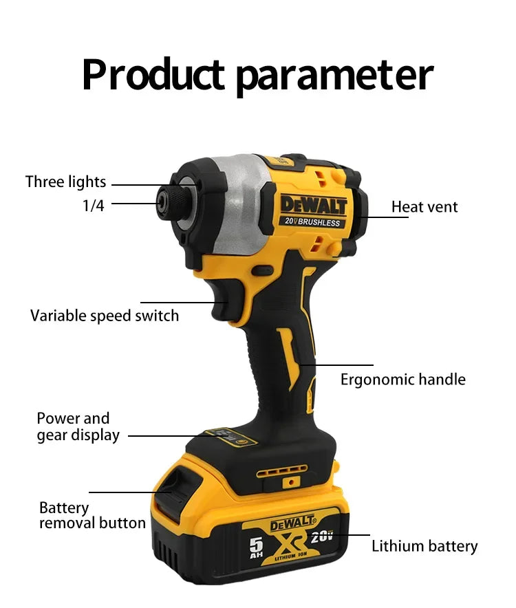 DEWALT DCF850 20V MAX Brushless Impact Driver 205NM 3-Speed 3250RPM 1/4" Hex Chuck PrecisionDrive Bare Tool