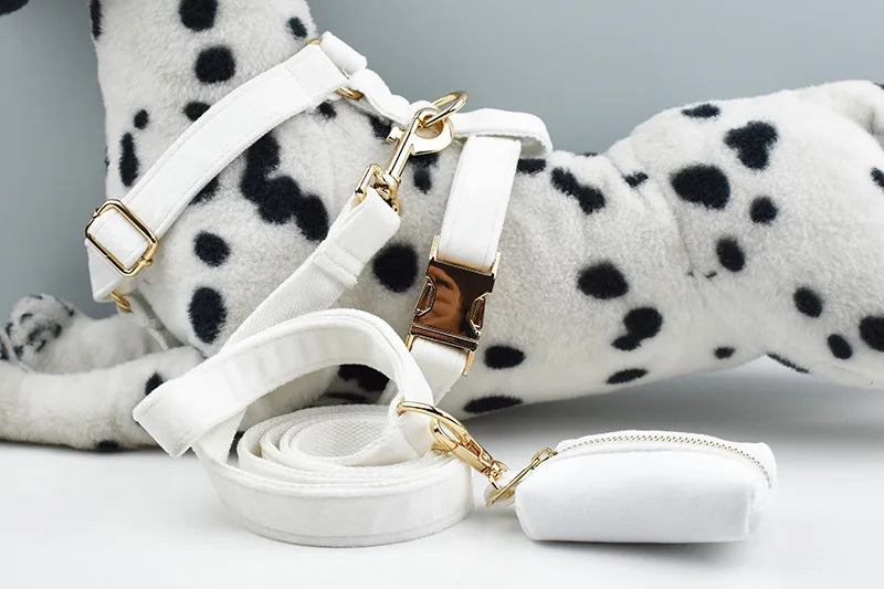 White Velvet Dog Collar And Leash Set For Small Medium Large Dogs Custom Engraved Nameplate Pet Supplies Dog Leash Velvet 38
