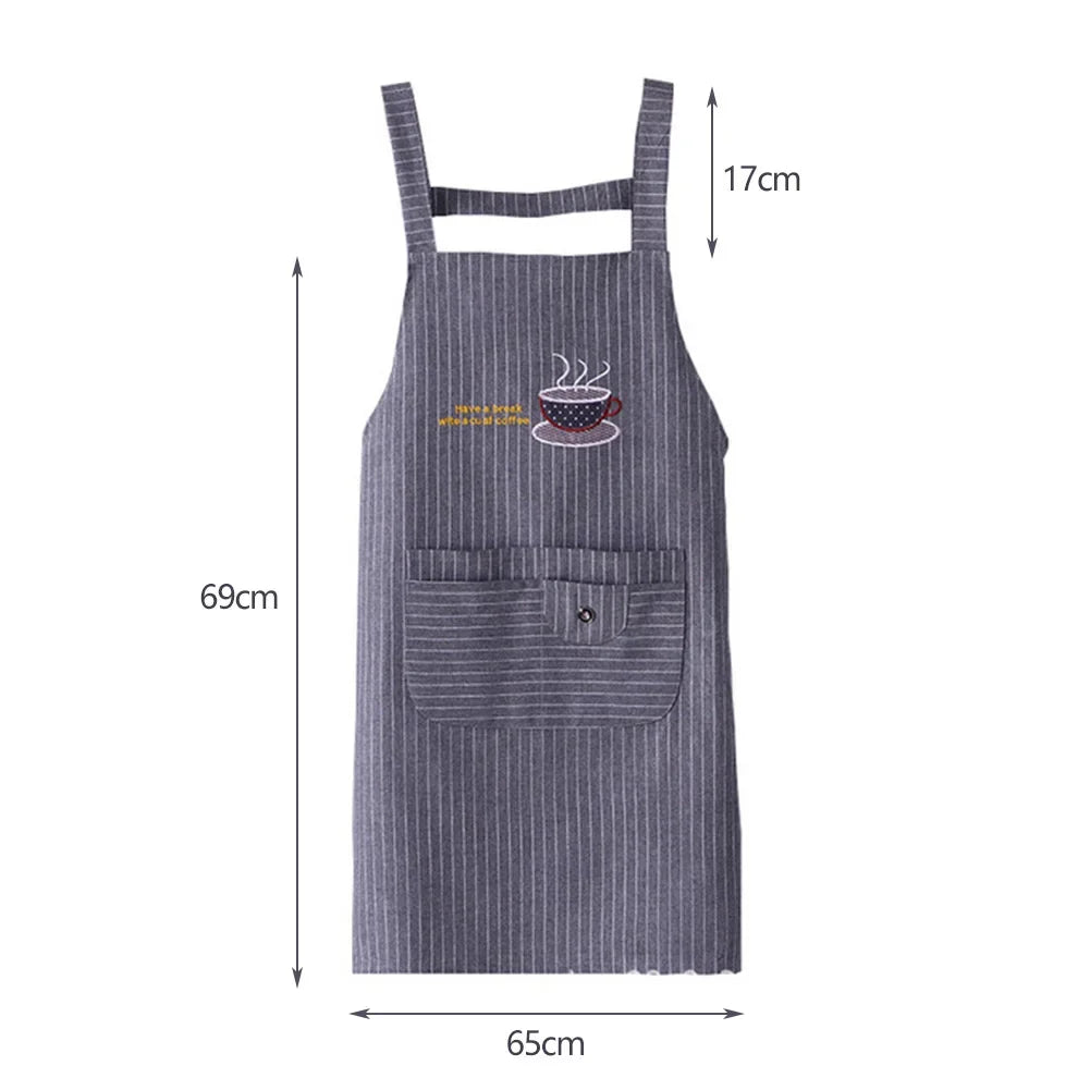 Kitchen Apron Unisex Cotton Hand Wipe Men's Household Kitchen Apron Large Pocket Waterproof and Oil-proof Female Baking Clothing