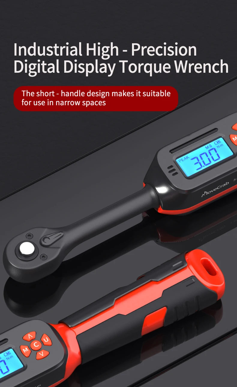 MOVECRAB Digital Torque Wrench 1-340N.m 2% Accuracy Preset & LED/Buzzer Alerts for Bike Motorcycles Automotive Mechanical Tool