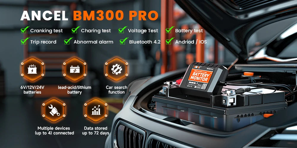 2025 ANCEL BM300 Pro Battery Monitor 24V Battery Tester 12V SOC Battery Health Analyzer Battery Tools