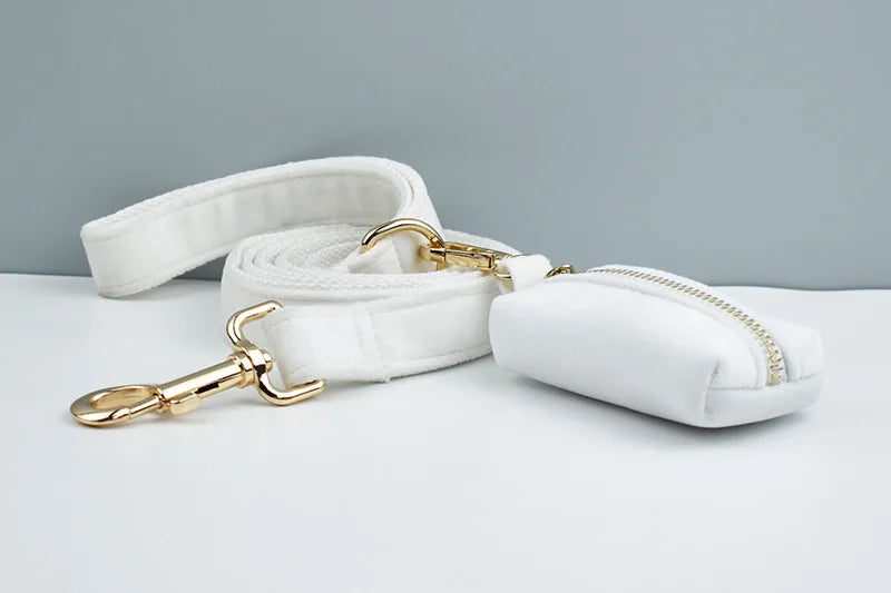 White Velvet Dog Collar And Leash Set For Small Medium Large Dogs Custom Engraved Nameplate Pet Supplies Dog Leash Velvet 38
