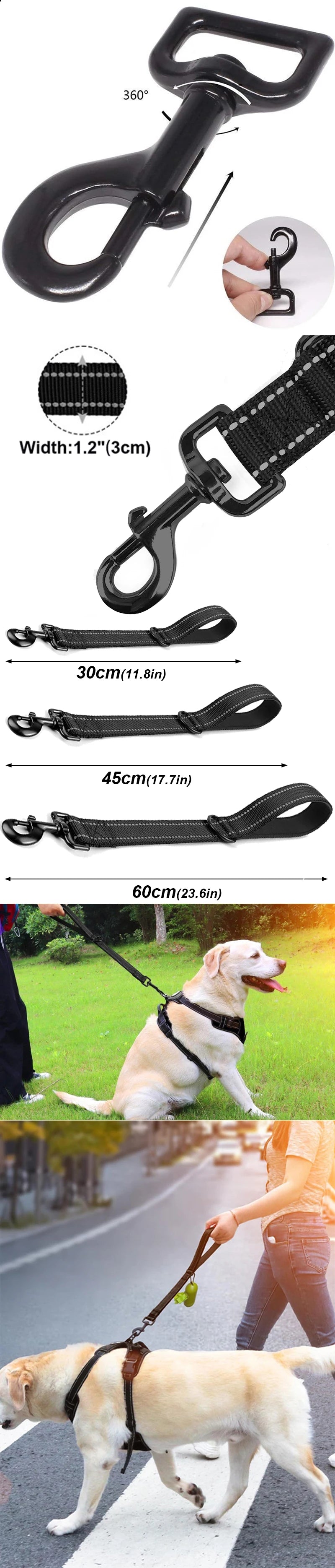 30/45/60cm Dog Leash Short Dogs Leash Nylon Leashes for Large Dog Walking With Zinc Alloy Lock Lockable 360 Degree Rotation
