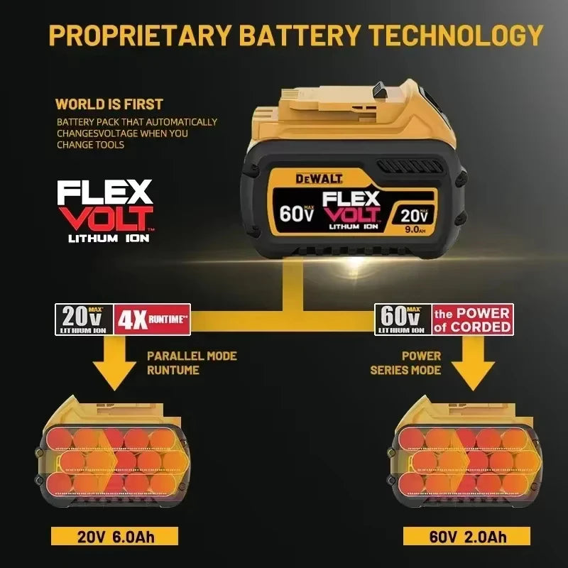 🦞DeWALT 100% Original Battery 20V/60V9Ah MAX FlexVolt for DCB205 DCB206 DCB209 DCB182 Power Tool with Charger🚀