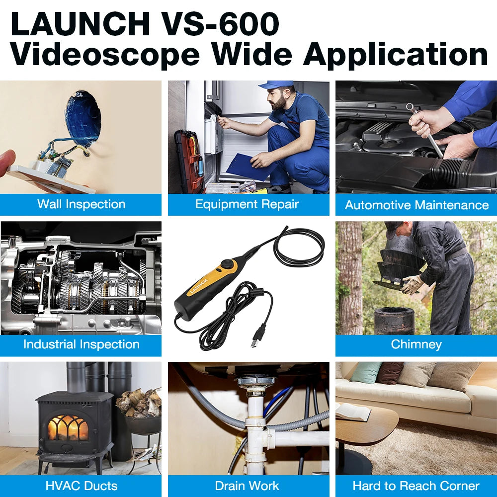 LAUNCH VSP-600 Borescope Inspection Camera IP67 Waterproof VSP600 Videoscope 5.5MM 6 LED Light for X431 Series USB Endoscope
