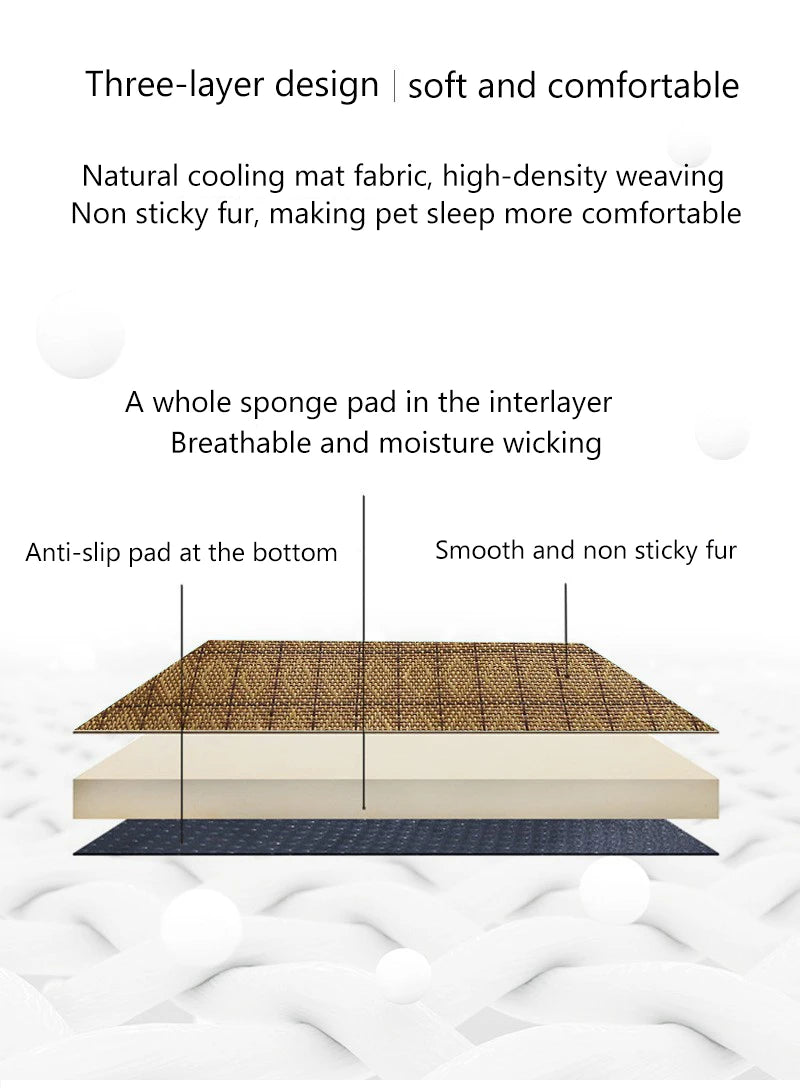 Cat Natural Cooling Mat Summer Pet Self Cooling Pad Cat Bed Mat For Dogs Indoor Rattan Weave Mat Sleeping Cat Bed