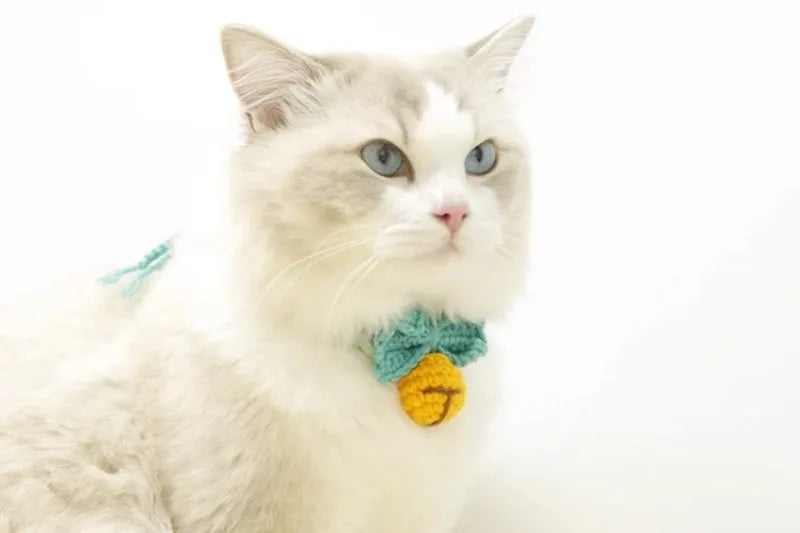 Knitting Pet Collars Cute Bow Bell Shape Knitted Scarf Handmade Dog Cat Collar Crochet Tie Adjustable Necklace Pet Accessories