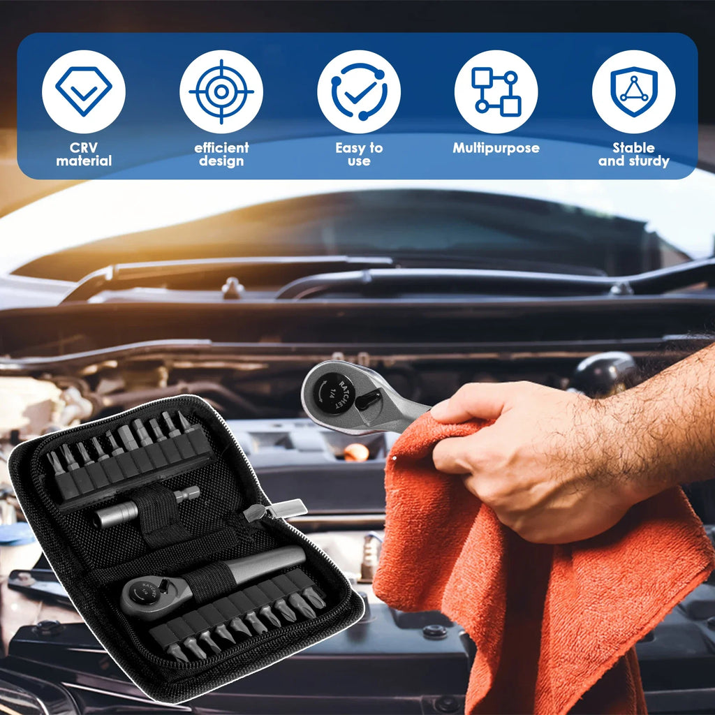 Mini Ratchet Wrench Set Multifunctional Right Angle Screwdriver Kit with 20 Bits Small Ratcheting Screwdriver Combination Set