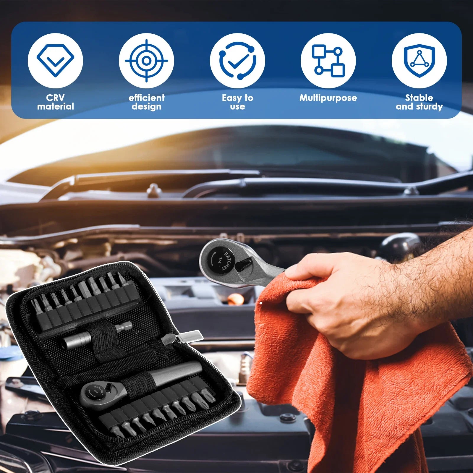 Mini Ratchet Wrench Set Multifunctional Right Angle Screwdriver Kit with 20 Bits Small Ratcheting Screwdriver Combination Set