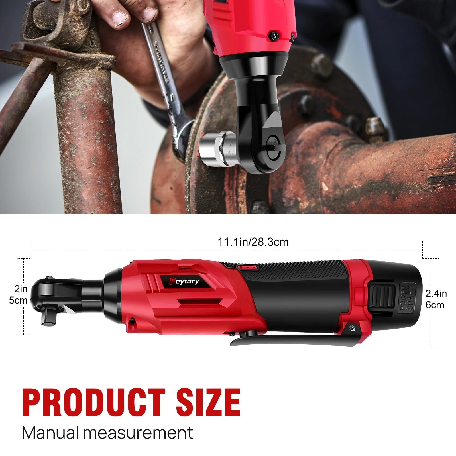 Cordless Ratchet Wrench, 2 x 12V 1.5Ah Batteries, Charger, Power Tool Wrench 3/8" Sq Drive,Cordless Ratchet with 7 Sockets