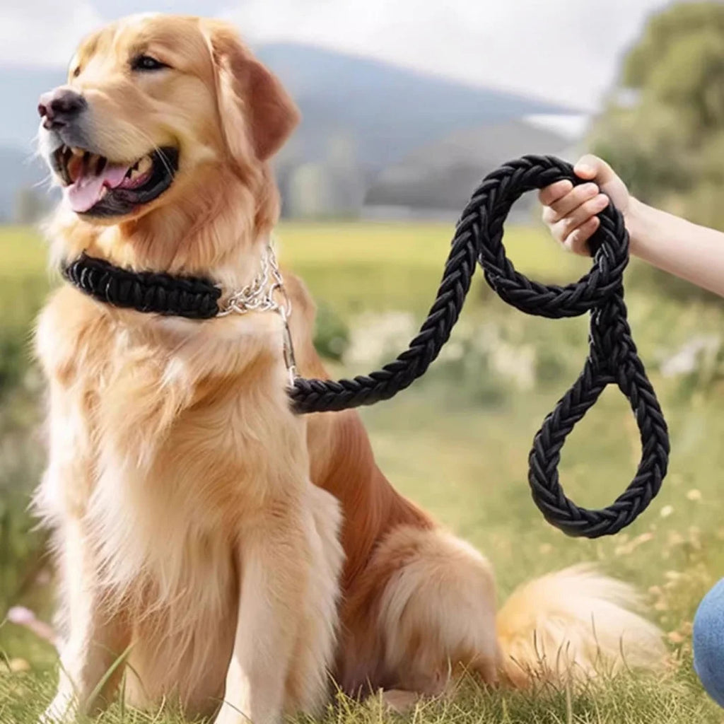 Durable Nylon Braided Large Dog Leash Traction Rope For Bulldog Rottweiler Hound Pets Walking Thick Hand Lead Accessories