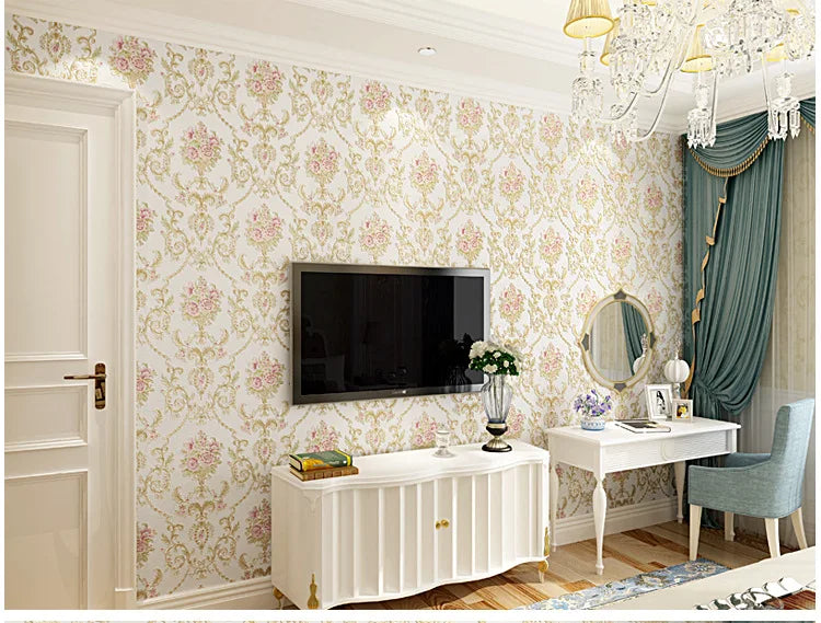 European wallpaper self-adhesive pastoral flower luxury wall stickers self-adhesive bedroom living room home background wall wal
