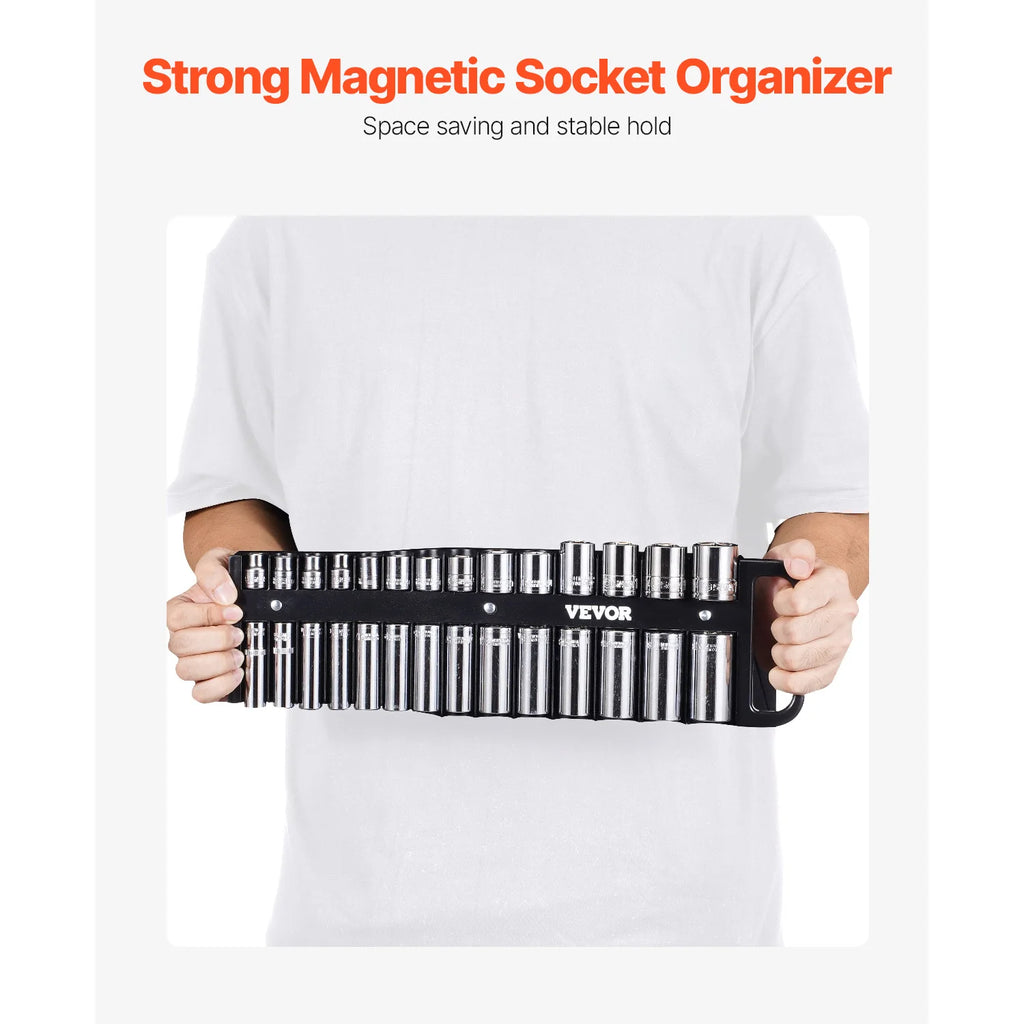 SucceBuy 3PCS Magnetic Socket Organizer Tray 3/8'' 1/2'' Metric & SAE Socket Holder Set up to 76 Sockets for Tool Box Drawer