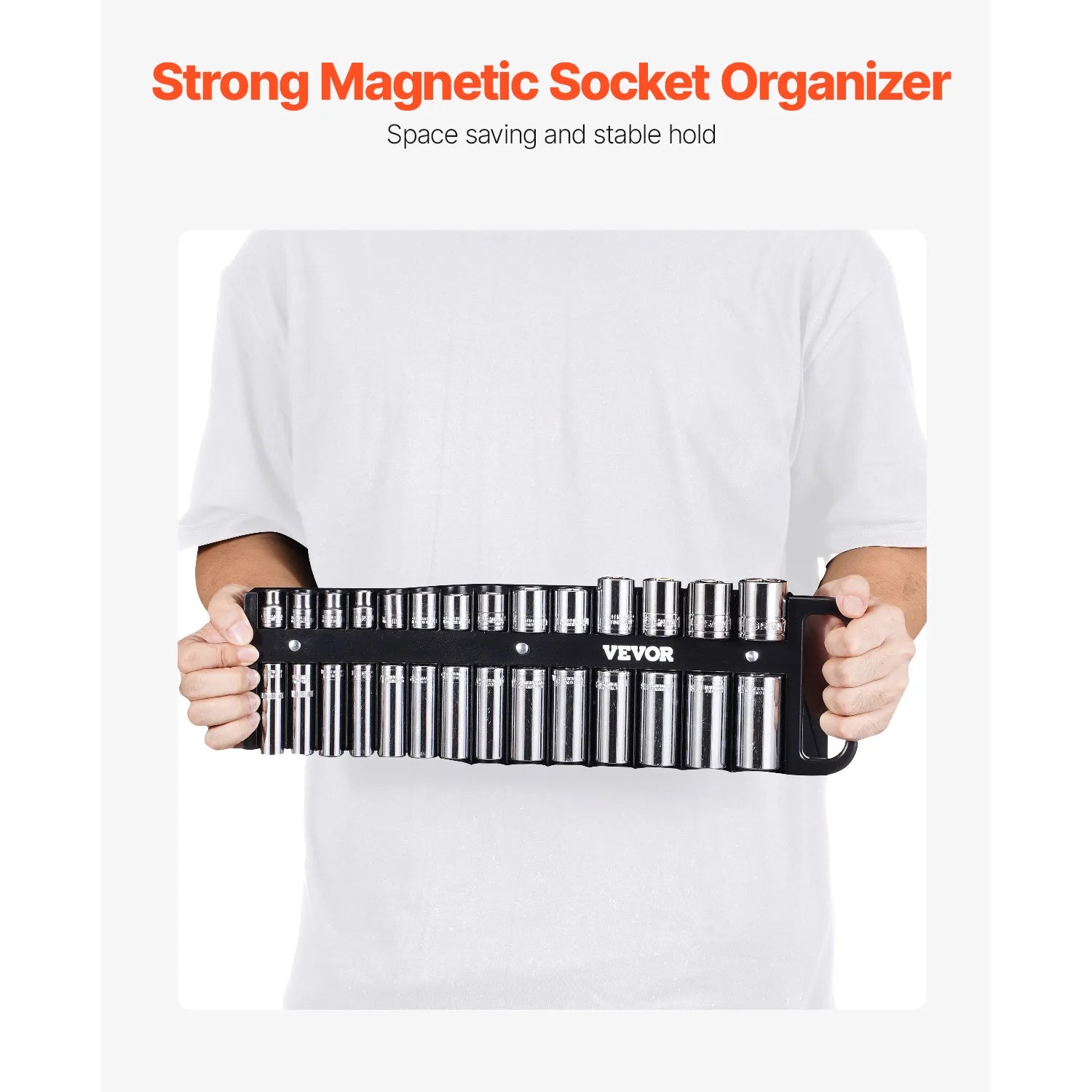 SucceBuy 3PCS Magnetic Socket Organizer Tray 3/8'' 1/2'' Metric & SAE Socket Holder Set up to 76 Sockets for Tool Box Drawer