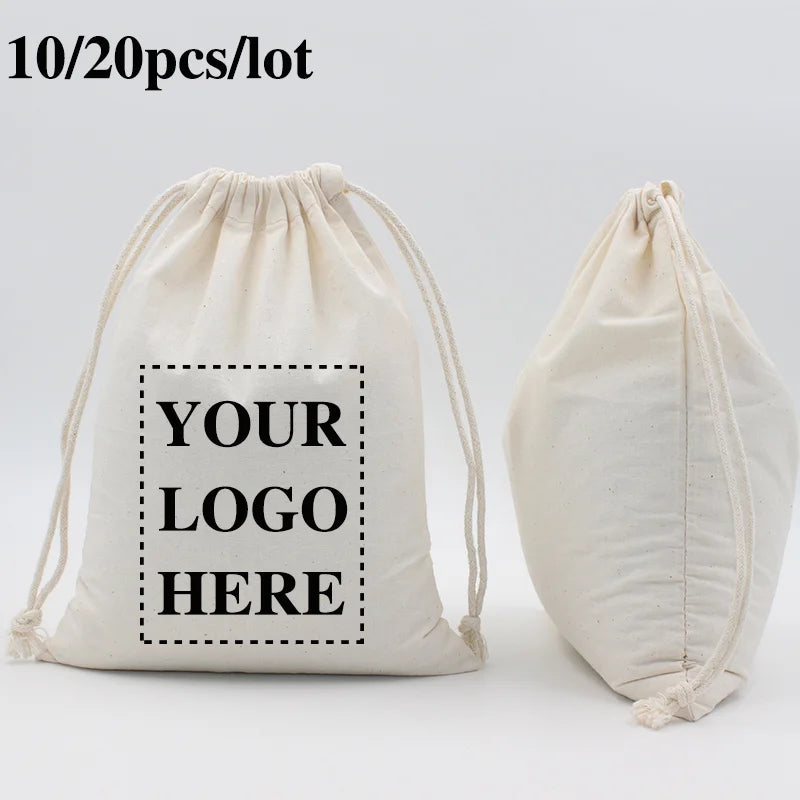 10/20pcs LOGO Customized Cotton Drawstring Bag Wedding Party Gift Packaging Pouches Personalized Home Organizer Storage Bags