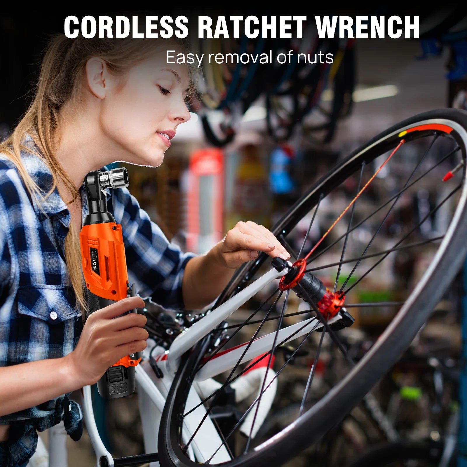 Cordless Ratchet Wrench, 2 x 12V 1.5Ah Batteries, Charger, Power Tool Wrench 3/8" Sq Drive,Cordless Ratchet with 7 Sockets