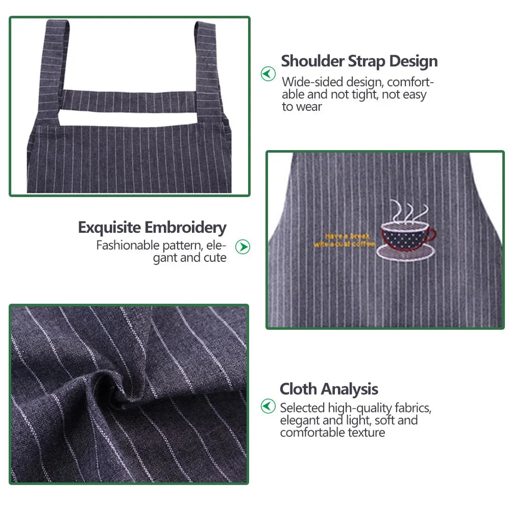 Kitchen Apron Unisex Cotton Hand Wipe Men's Household Kitchen Apron Large Pocket Waterproof and Oil-proof Female Baking Clothing