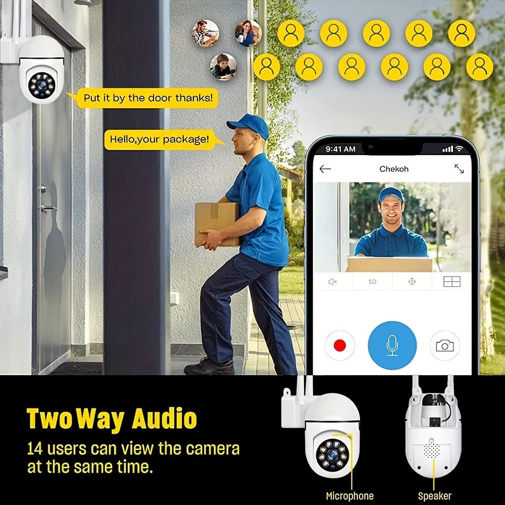 2PC Ease Life APP Wireless 1080P HD Indoor/Outdoor WiFi Security Camera, Color Night Vision, 2-Way Audio, 360° Pan/Tilt/Zoom, Mo