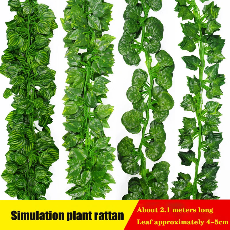 1Pc 2.1 M Artificial Plant Green Ivy Leaf Garland Silk Wall Hanging Vine Home Garden Decoration Wedding Party Fake Wreath Leaves