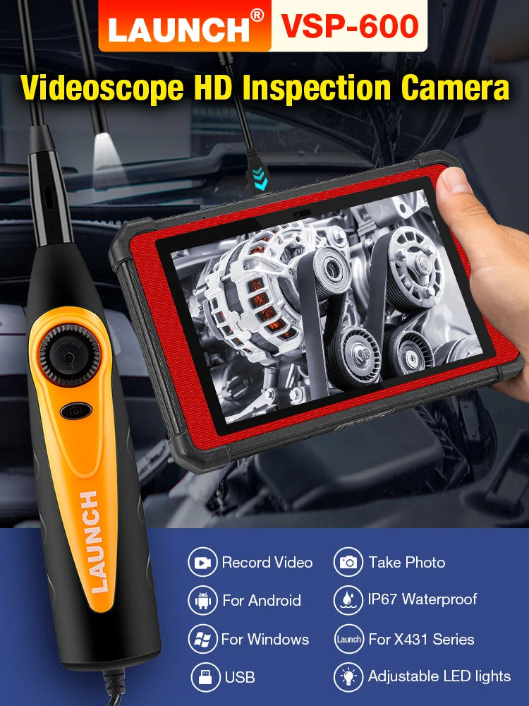 LAUNCH VSP-600 Borescope Inspection Camera IP67 Waterproof VSP600 Videoscope 5.5MM 6 LED Light for X431 Series USB Endoscope